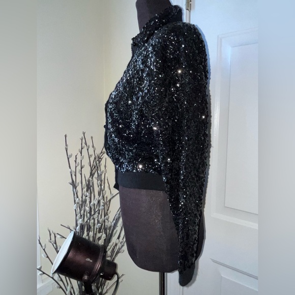 Vintage Cashmere black sequin crop cardigan sweater. - Picture 4 of 9
